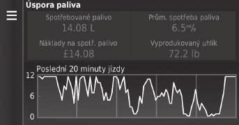 uuecoroute TM uzobrazení informací o spotřebě paliva Zobrazení informací o spotřebě paliva H (Mapa) u (Zpět) u Aplikace u ecoroute TM u Úspora paliva Můžete zobrazit spotřebu paliva, celkové náklady