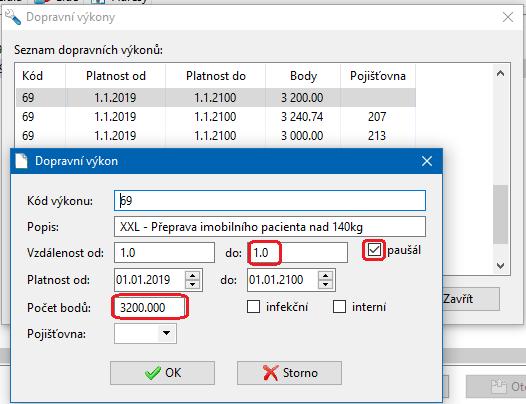 Po založení nového souboru pro r. 2019 je řádek s kódem 69 v seznamu dopravních kódů bez specifikace zdravotní pojišťovny (viz obr. 1) a je nastaven podle Vyhlášky č. 301/2018 Sb.