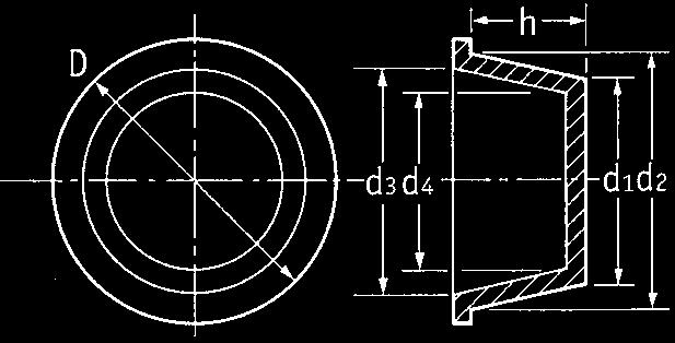 KÓNICKÉ KRYTKY / KÓNICKÉ ZÁTKY Kónické krytky / zátky Pokračování SR 1000 Jak objenávat Při použití na vnější průměry by měl být rozměr 4 cca o 0,5/10mm menší než průměr, na který bue krytka použita.