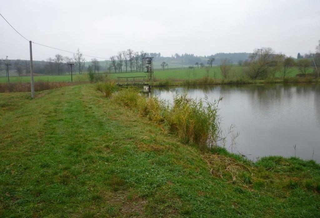 Návodní svah je opevněn v místě vodorysu na délku svahu 2,5 m hrubým kamenným pohozem s urovnáním líce.