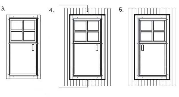 4.10. Dveře: Rám dveří bude sešroubován viz následující ilustrace: Přišroubujte lišty k rámu dveří viz. obrázek 1, 2, 3.