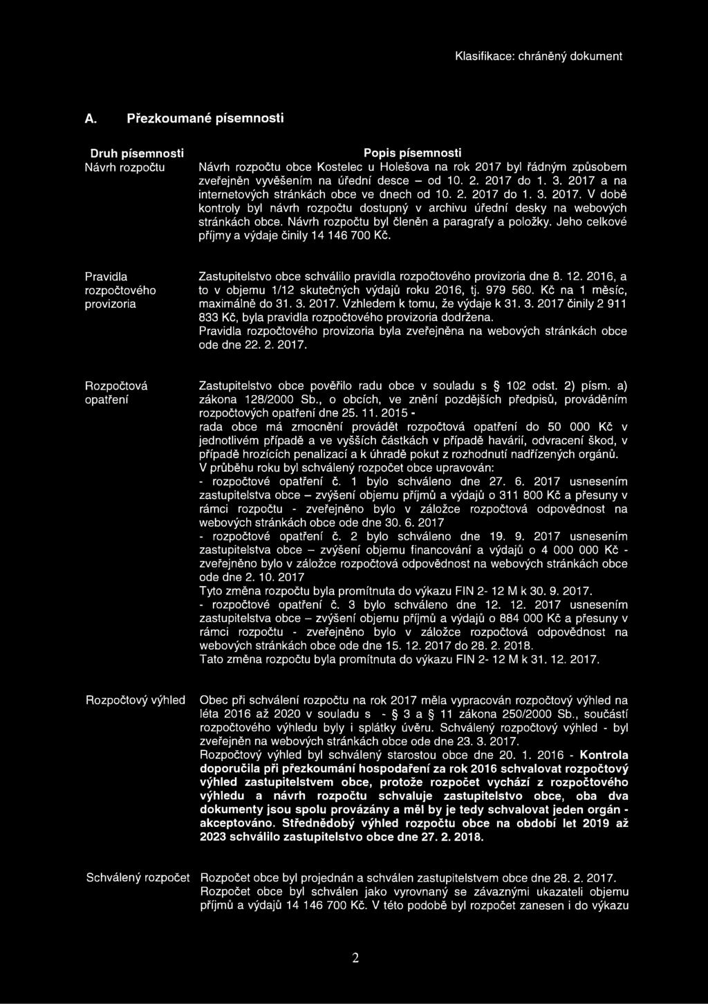 Návrh rozpočtu byl členěn a paragrafy a položky. Jeho celkové příjmy a výdaje činily 14 146 700 Kč.