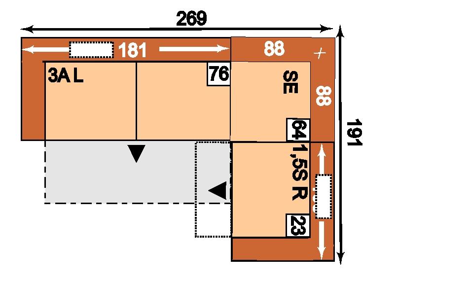 a podhlavníkem; 2,5A EL = 2,5-sedák s funkcí příčného lůžka, bez područek; 1,5KOS FR KSR = 1,5-sedák kombielement vpravo s