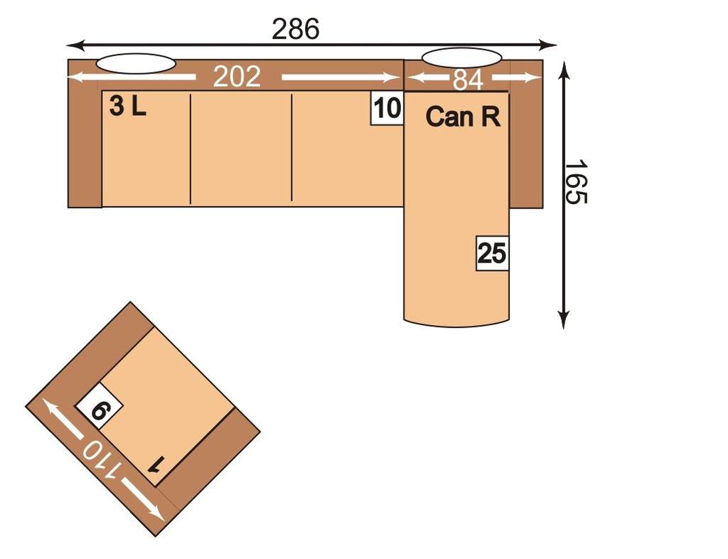 opěradlem Plocha lůžka: 210 x 125 cm 2 CanL-3APELEL-PER-2SR-1 Can L = kanape