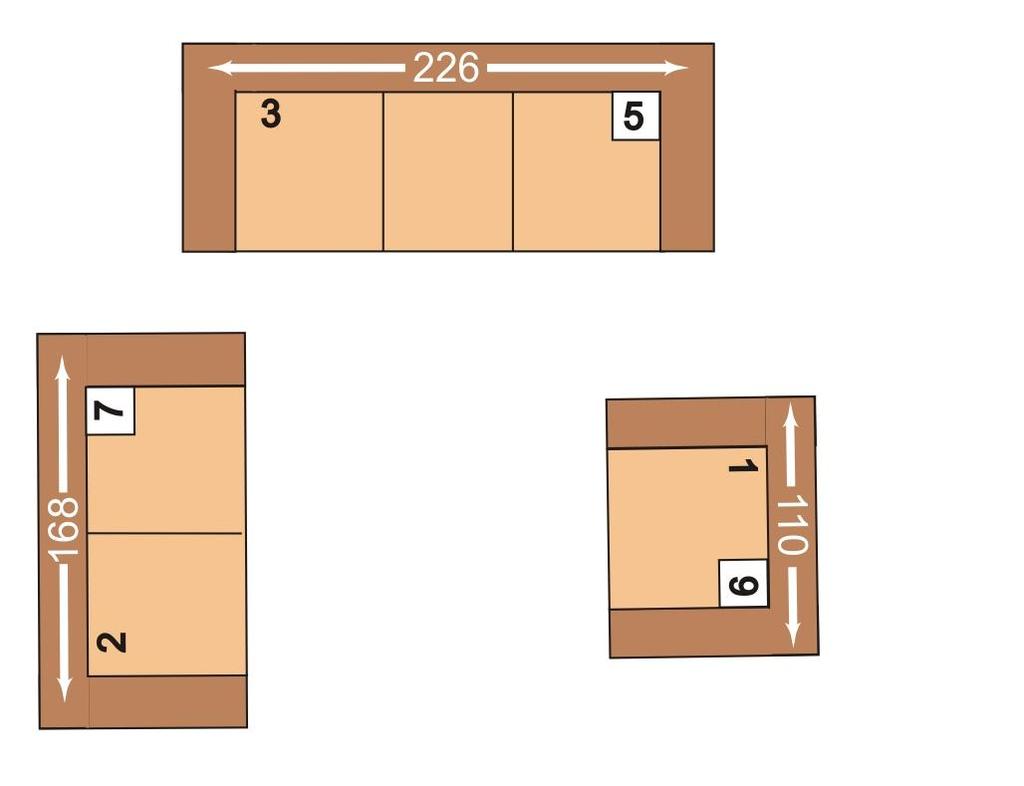 trapézový roh ; 2S R = 2-sedák Plocha lůžka: 298 x 125 cm 3 KSL3L-CanRKS-1 KSL