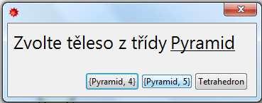 3.3 Zobrazení vybraného tělesa ze tříd nebo podle počtu stěn V posledním přiloženém souboru je možné zvolit libovolný mnohostěn výběrem ze tříd nebo podle počtu stěn.