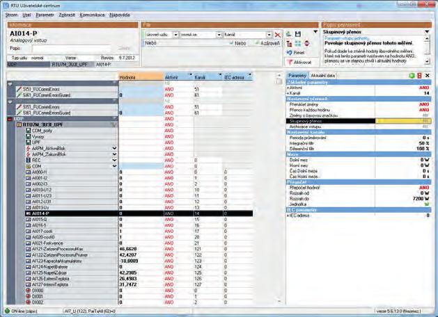 SW podpora RTU Uživatelské centrum Stručná charakteristika uživatelské rozhraní pro konfiguraci RTU jednotek, uspořádání dat do stromové struktury, filtrované zobrazení stromové struktury, hromadné