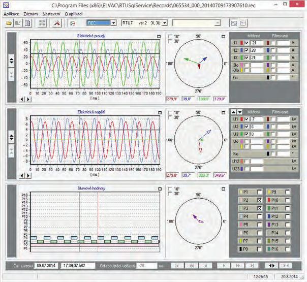 SW podpora Prohlížeč záznamů Stručná charakteristika prohlížení záznamů z jednotek řady RTU7x, snadná analýza poruch (zkraty, nadproudy, zemní spojení), analýza chování ochran a signalizací,