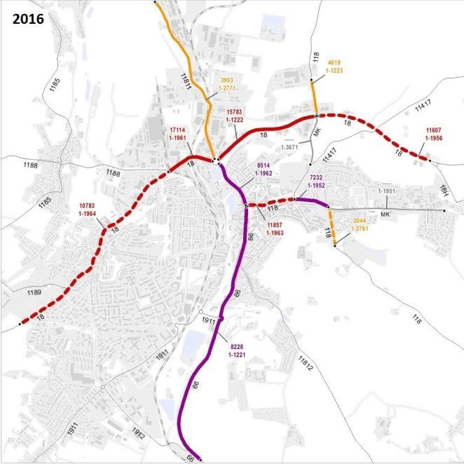 Obrázek č. 2: Intenzita dopravy 2016 Zdroj dat: Celostátní sčítání dopravy 2016, ŘSD V případě imisního limitu pro 24hodinovou koncentraci PM 10 je již situace v podstatě horší.