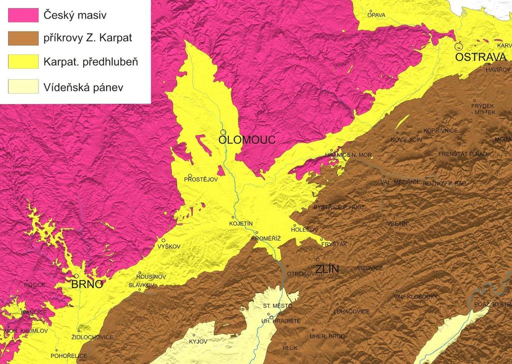 4. GEOLOGIE OBLASTI ZÁJMU Město Brno se rozkládá na styku dvou regionálně odlišných geologických jednotek Český masiv neboli středoevropské variscidy a Západní Karpaty (obrázek 28).