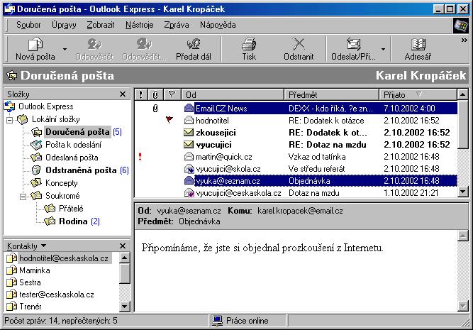 MS Outlook Express MS Outlook Express je program patřící do skupiny poštovních klientů. Tyto programy umožňují přijímat a odesílat e-maily.