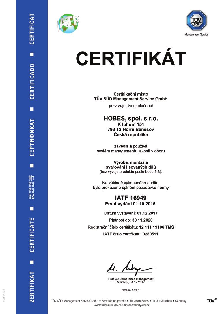 certifikáty Hobes, spol. s r. o.