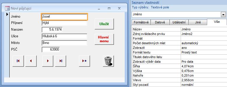 2. Zobrazení rozložení jedná se o kombinaci návrhového a formulářového zobrazení. Je možné vidět konkrétní data, je možné i měnit návrh formuláře. Novinka verze 2007.