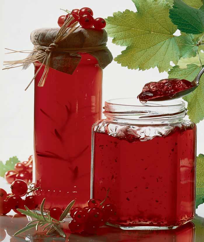 Rybízové Ïelé s rozmar nem (na 3 sklenice po 375 ml) 500 g rybízu bez stonkû 1/2 l vody 1/2 KL najemno nakrájeného rozmar nu 1 Gelfix