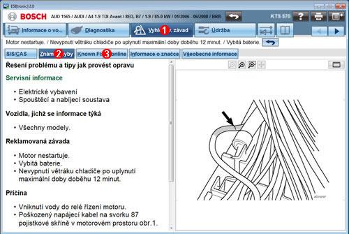 Vyhled. závad Známé chyby Identifikace známých problémů u vozidel a jejich účinné odstranění podle instrukcí. Známé chyby Vyhled. závad >> Známé chyby >> <oblast/problém> >> <Zobrazení řešení>.