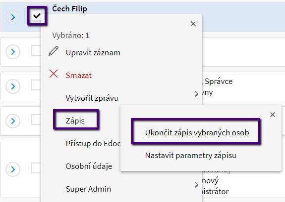 Potvrzením výběru Ukončit zápis vybraných osob u zaměstnanců se otevře ukončovací formulář. Zde je třeba vyplnit korektní zápisy pro ukončení zaměstnance.