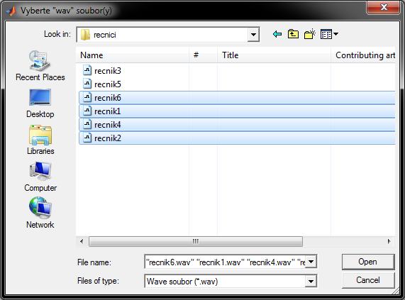 Obr. 6.3 Vyskakovací okno pro výběr souborů Po úspěšném výběru souborů se názvy souborů zobrazí v okně seznam souborů a kliknutím myši se může v seznamu přepínat mezi soubory.
