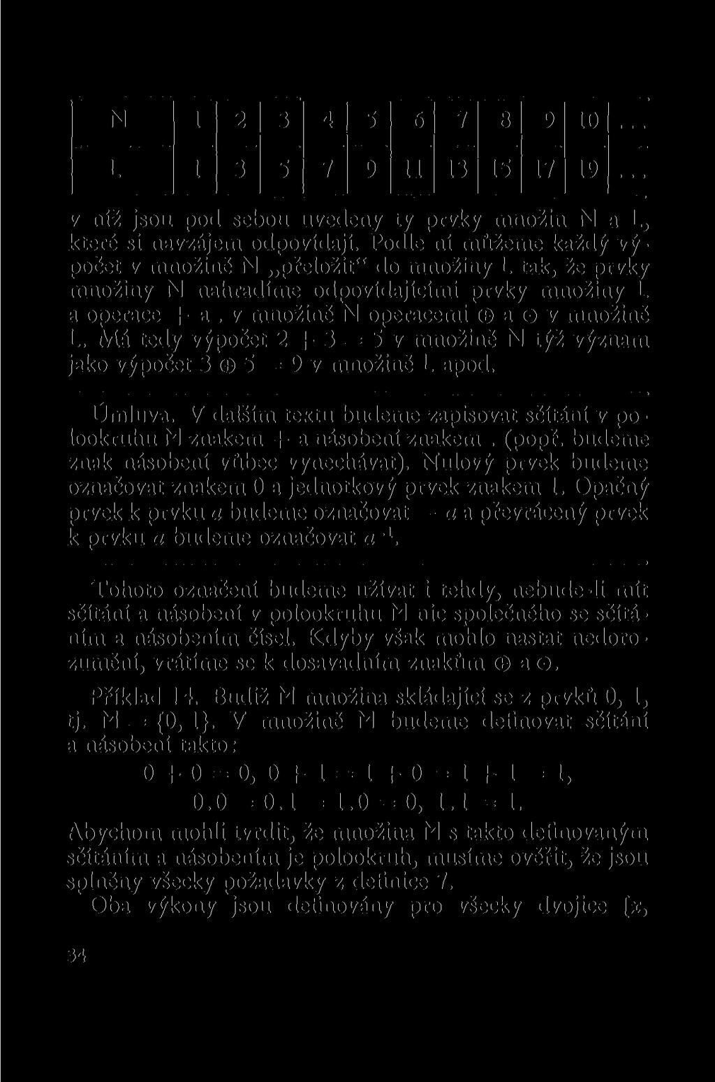 N 1 2 3 4 5 6 7 8 9 10 L 1 3 5 7 9 11 13 15 17 19 v niž jsou pod sebou uvedeny ty prvky množin N a L, které si navzájem odpovídají.