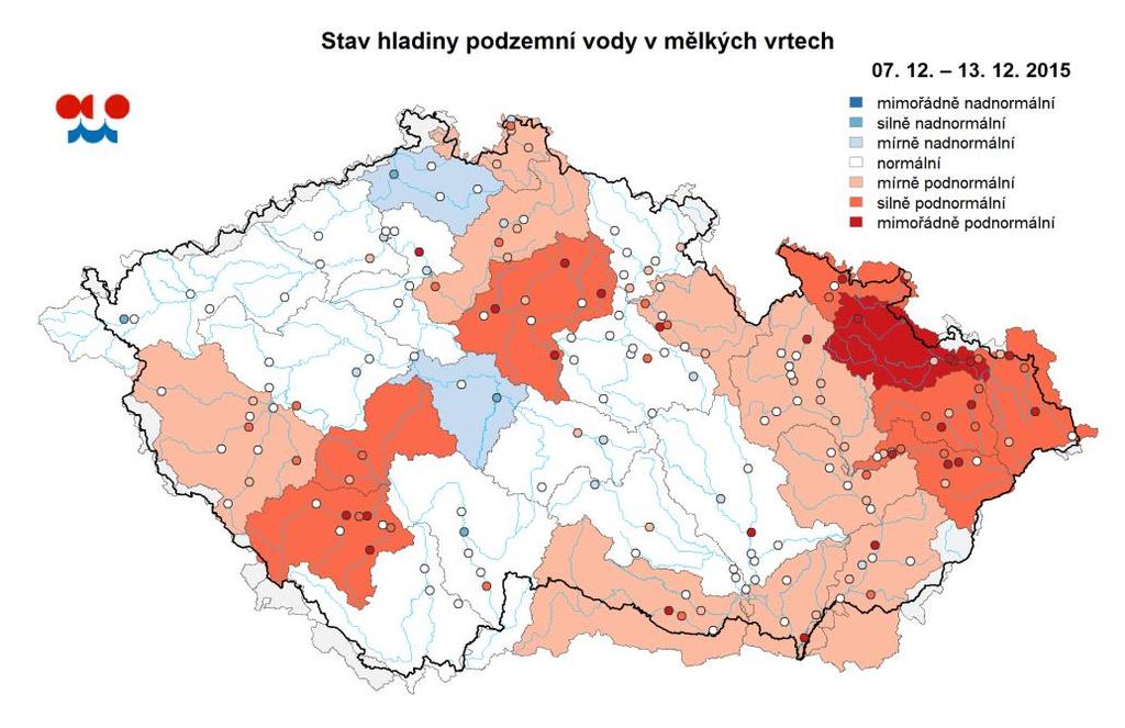 E. Podzemní vody Stav podzemních vod je hodnocen podle pravděpodobnosti překročení hladiny ve vrtu v příslušném kalendářním měsíci.