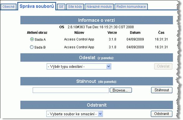 Konfigurace systému 2.2.3 Záložka Správa souborů Firmware je software, který je součástí desky NetAXS. Firmware poskytuje toto webové rozhraní a veškeré funkce řízení přístupu.