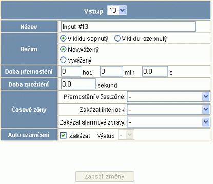 Konfigurace záložky Další I/O a Grupy Po klepnutí na možnost Vstupy se zobrazí obrazovka Vstupy: Obrázek 2-20: Konfigurace > Další I/O a Grupy > záložka Vstupy Záložka Vstup umožňuje: Konfigurovat