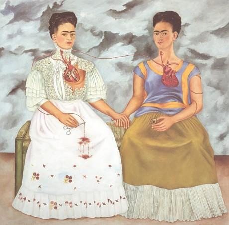 Obr. 6 Frida Kahlo, Dvě Fridy, 1939, olej na plátně, 173,5 x 173 cm Tento obraz vytvořila Frida po rozvodu s Diegem Riverou.