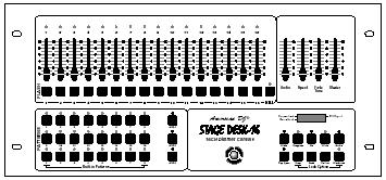 STAGE DESK-16 16kanálový dimmer ovladač UŽIVATELSKÁ PŘÍRUČKA Funkce ovladače 16kanálový DMX dimmer ovladač Jednoduché programování 16 vestavěných programů 16 uživatelských programů Midi In, Out, a