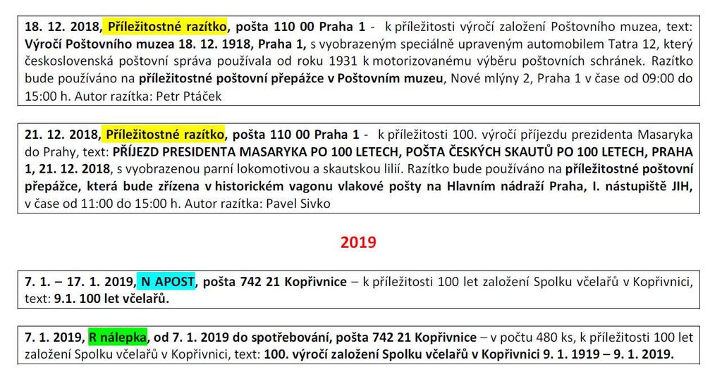 Klubový zpravodaj pro členy KF A. Muchy v Brně 1922 2018-5 Něco z příštího roku, co se týká Brna 1) Z emisního plánu můžete vidět, že hned v lednu (20.1.) vyjde známka ke 100.