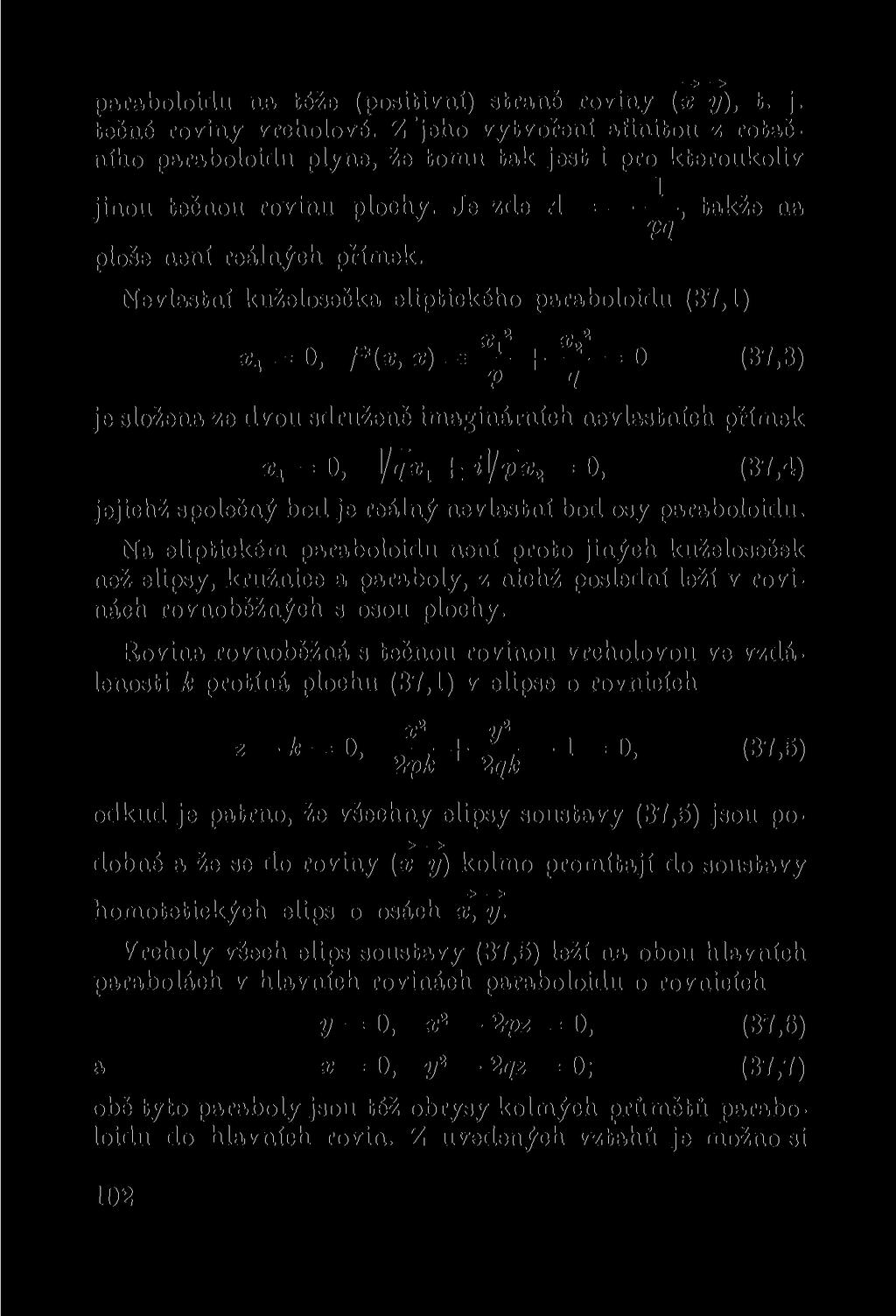 paraboloidu na téže (positivní) straně roviny (x y), t. j. tečné roviny vrcholové.