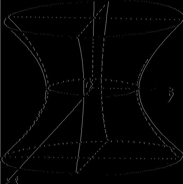 . i > Obr. 16. Jednodílný hyperboloid trojosý s hlavními hyperbolami a elipsou.