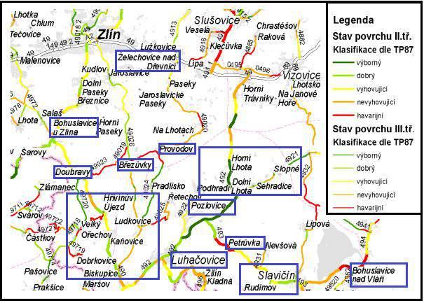 Obrázek 10 Stav silnic II. a III. třídy na území MAS Zdroj: Ředitelství silnic Zlínského kraje http://www.rszk.cz/mapy/vozovky_2013.
