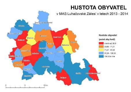 Obrázek 5 Hustota zalidnění v letech 2013 a 2014 Zdroj: ČSÚ, vlastní úprava Věková struktura obyvatel Graf č.