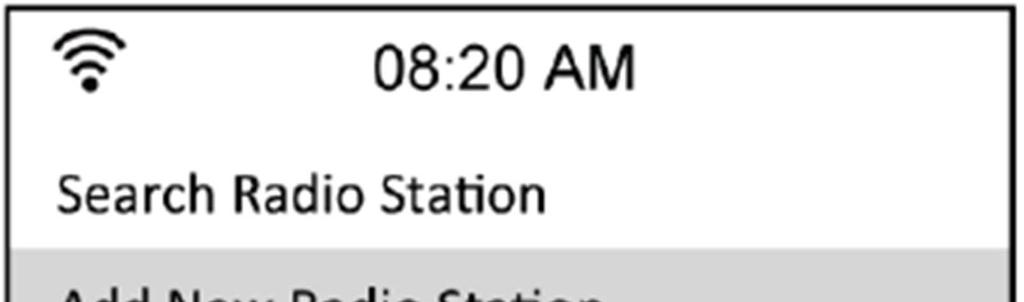 Vyhledávání podle adresy stanice 1. V hlavním menu vyberte Service > Add New Radio Station. Přidání právě přehrávané stanice 1. Stiskněte tlačítko Fav+ na dálkovém ovladači. 2.