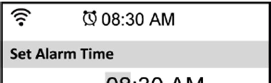 2. Vyberte Set Alarm Time a vložte hodnoty (podrobněji k vkládání číslic viz výše Vkládání textu ). 3.
