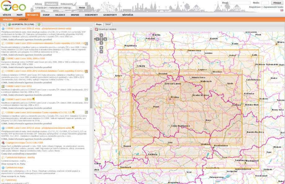 Geoportál zajišťuje zpřístup ě í dat v ČR 1768 metadat údaj z.