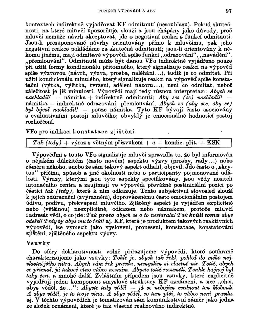 FUNKCE VÝPOVĚDÍ S ABY 97 kontextech indirektně vyjadřovat KF odmítnutí (nesouhlasu).