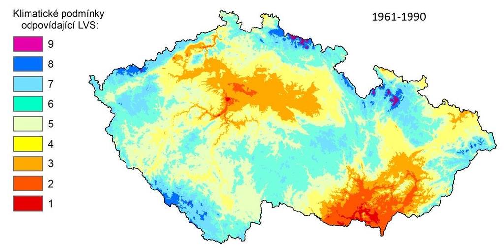 vyplývá postupné rozšiřování klimatických podmínek, které v normálovém období 1961 1990 odpovídaly 1. a 2.
