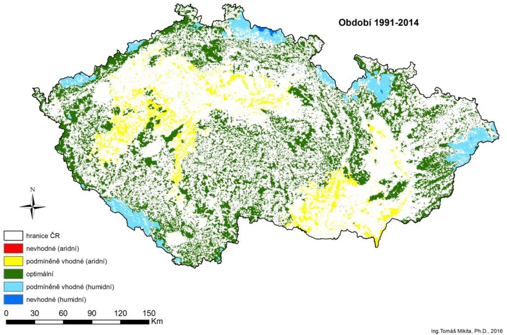 Obr. 17 Podmínky pro pěstování buku pro období 1961 1990 (data ČHMÚ)