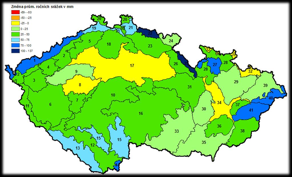 Obr. 5 Změna průměrné sumy ročních srážek