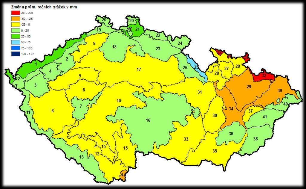 Obr. 6 Změna průměrné sumy ročních srážek 