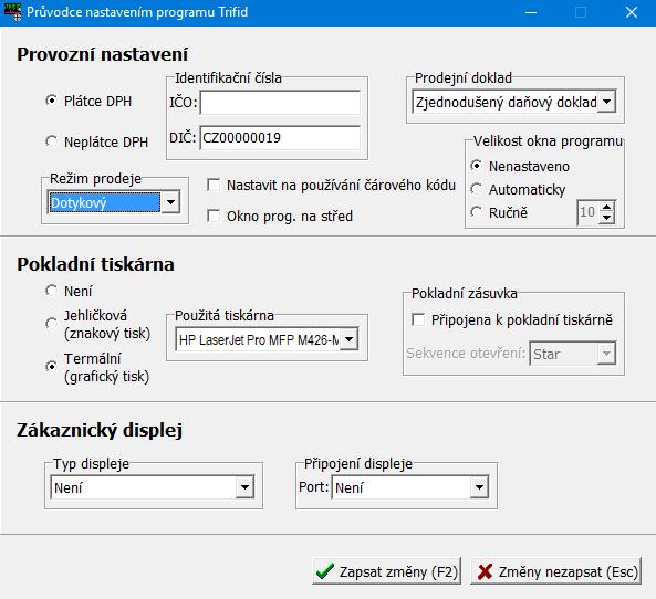Dotyková obrázovká v prográmu TRIFID (popsána verze 2019 6.