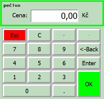 Pokud je program nastaven na dotaz na cenu zboží, která není v kartě zadána (možnost prodávat zboží do skupin), objeví se okno, které
