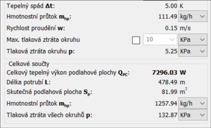 Výpočet tlakových ztrát a přednastavení ventilu rozdělovače/sběrače.