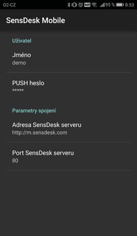 6 V konfiguraci uživatelského účtu na SensDesk.com (My Account) naleznete položku Push Device Password.