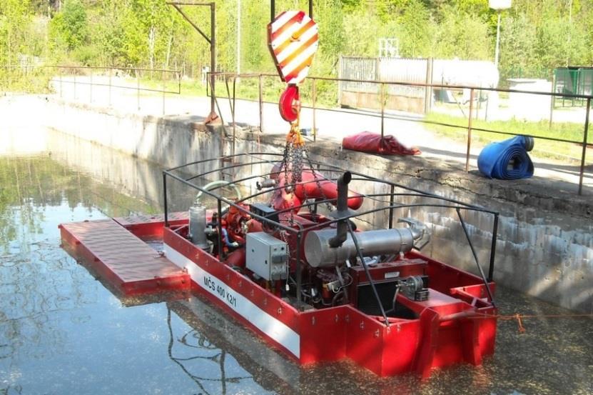 MČS 400 a 590 Mobilní čerpací stanice odčerpávání velkého množství vody ze zatopených oblastí možnost čerpání vody s nečistotami velikosti do 90 mm použití čerpadla na