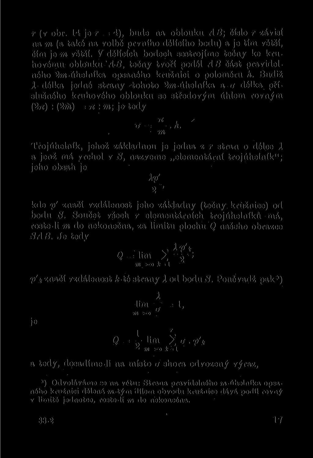 r (v obr. 14 je r = 4), bude na oblouku AB; číslo r závisí na m (a také na volbě prvního dělícího bodu) a je tím větší, čím je m větší.