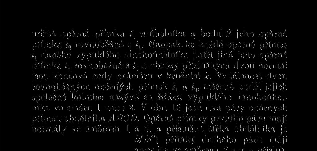 Opěrné přímky prvního páru mají normály ve směrech 1 a 2, a příslušná šířka obdélníka je MM'; přímky druhého páru mají normály ve směrech 3 a 4 a příslušná šířka: je NN'. b) Z obr.