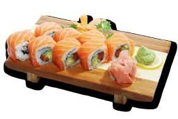 Skinroll california losos, avokádo, okurka, plátky z lososa 8ks 219,- salmon, avocado,
