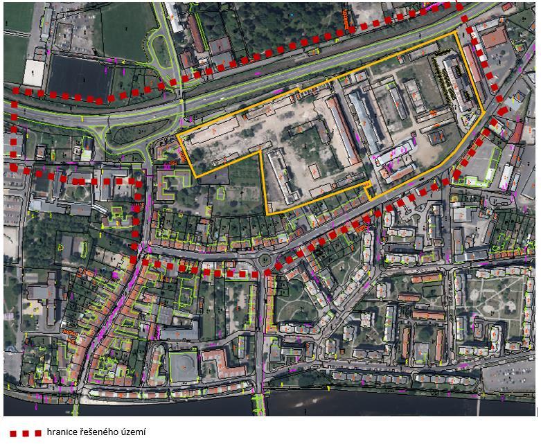 Situační zákres městských pozemků v kasárenském