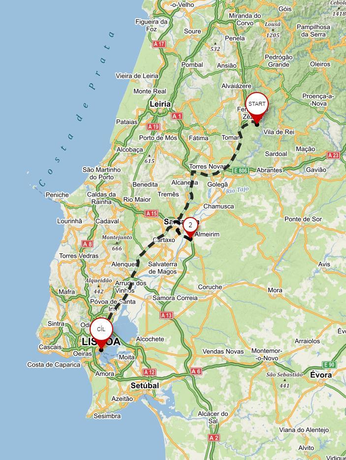 Trasa 192 km 2:08 h Start Ferreira do Zêzere distrikt Santarém, Portugalsko 101 km za 1:08 h